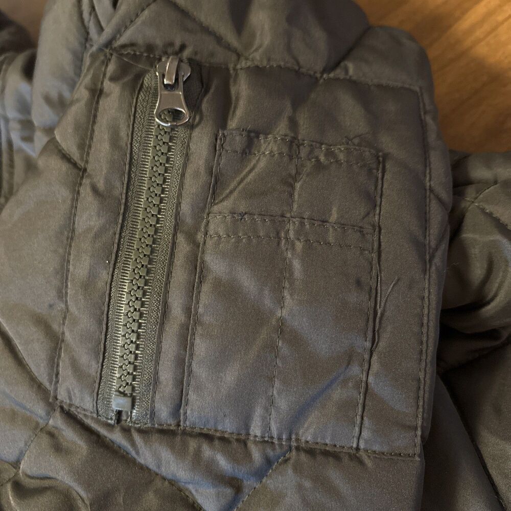 Men’s Ring of Fire Quilted Jacket Olive Green Fleece Lined Hoodie Puffer Coat M - Picture 4 of 5